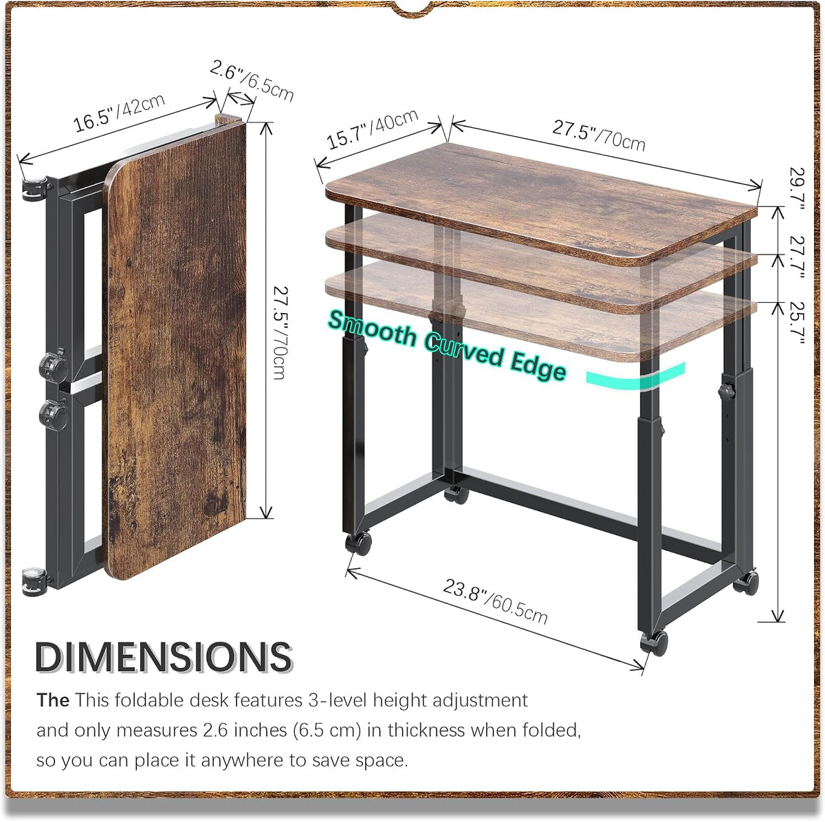 4NM No Tool Assembly 27.5" Small Desk, Folding Portable Desk with Wheels...