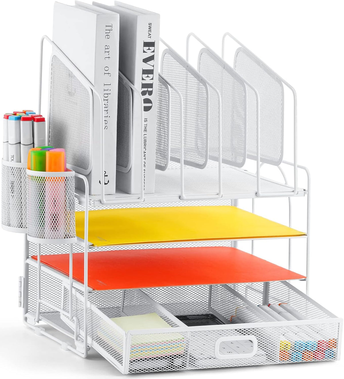 Marbrasse Desk Organizers, 4-Tier Mesh Desk File Organizer with 5 Vertical Fi...