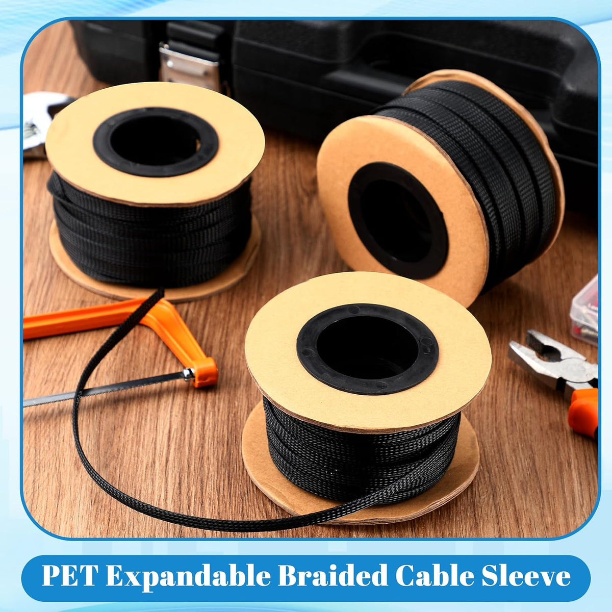 Pangda Braided Wire Loom 1/4, 1/2, 3/8'' X 300 Ft, Black