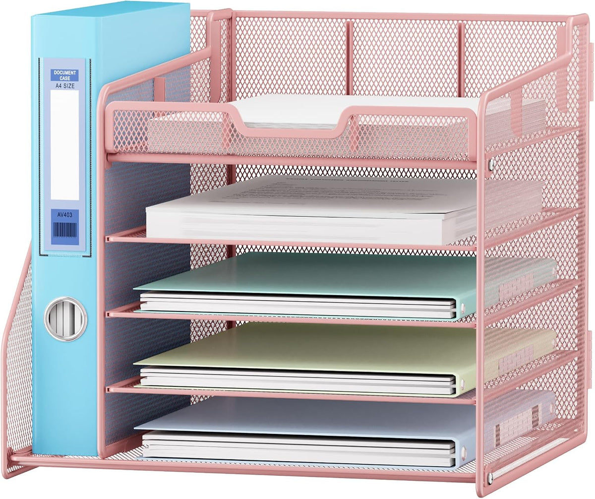Lavatino Desk Organizer, 5-Tier Metal Mesh Paper Letter Tray with File Holder...