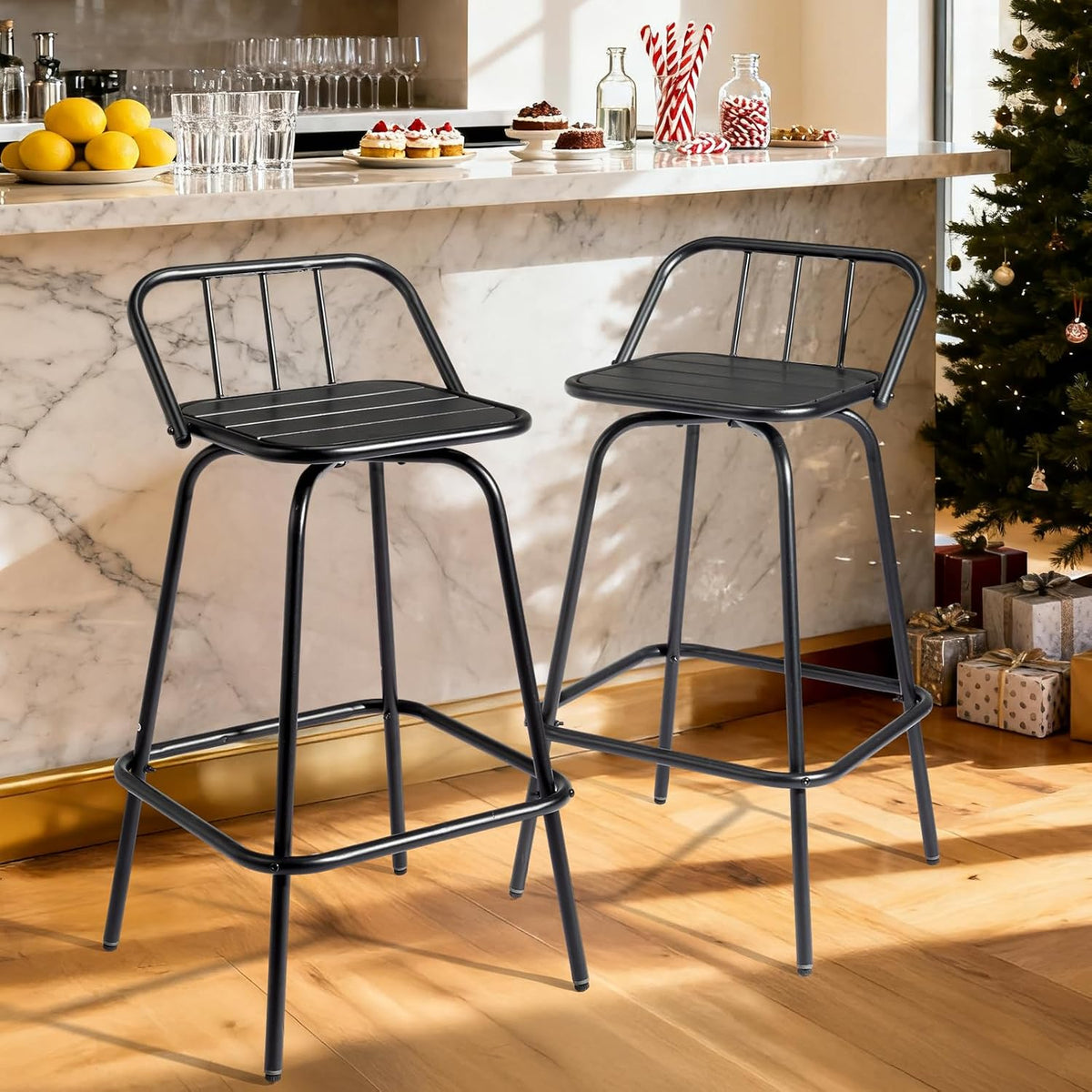 VINGLI 2 PCS Outdoor Swivel Bar Stools, 30 Inch Metal Barstools with Backrest...