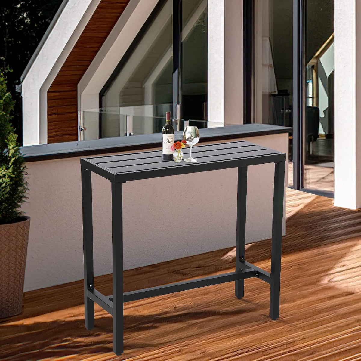 Outdoor Bar Table, Patio Counter Height Bar Table, 55" Rectangle Bar Tab...