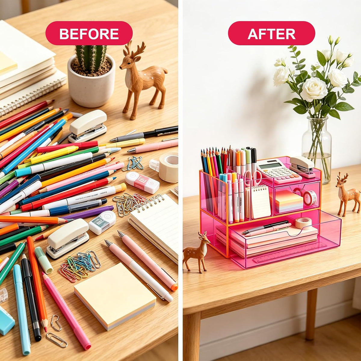 Desk Organizer with Drawers Acrylic Desktop Organizer Pen Holder Caddy for Of...