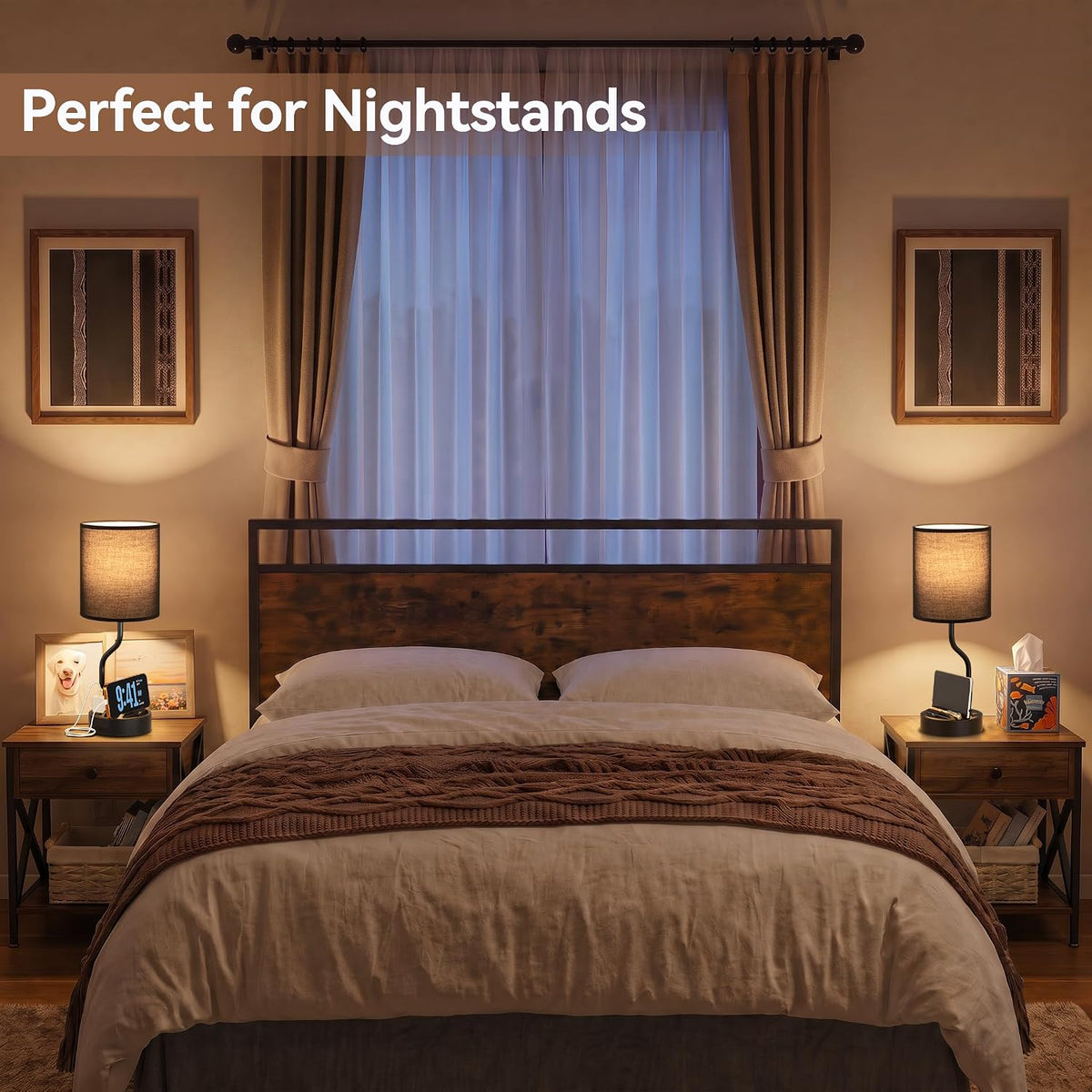 Fenmzee Bedside Lamps for Bedroom Set - 18" Black Table Lamp for Nightstand
