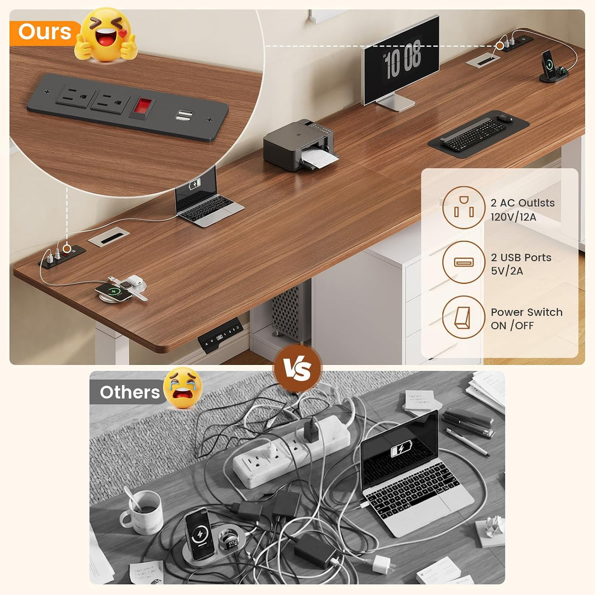 SEDETA Standing Two Person Desk with 4 Drawers, 2 Power Outlets, CPU Stand