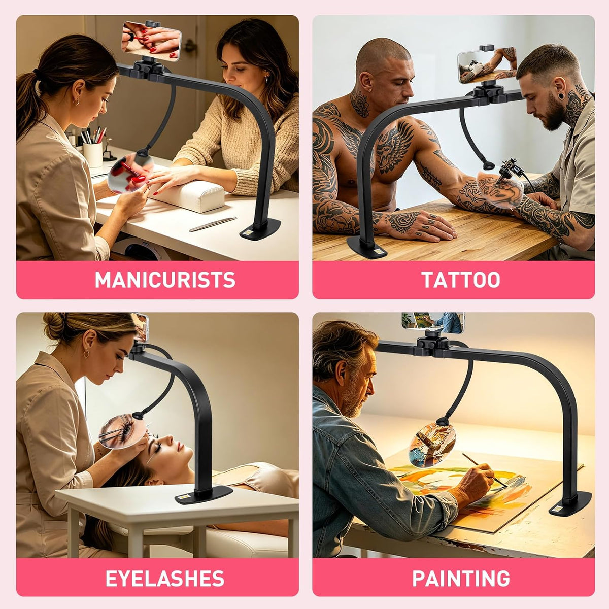 HITTI LED 5X Magnifier Half Moon Nail Desk Lamp, 30" Foldable Arch Light