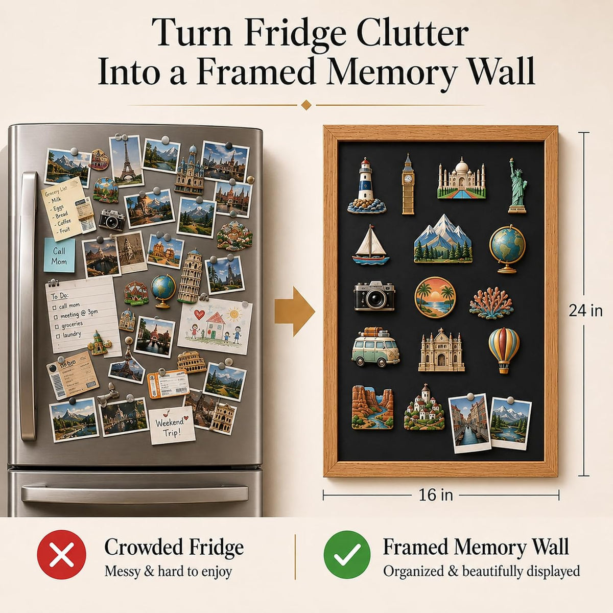 Framed Travel Magnet Board: Turn 30 Magnets Into 1 Memory Wall