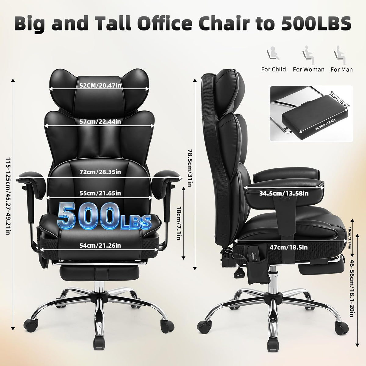 Fizzin Big and Tall Office Chair 500lbs with Massage and Heating Function