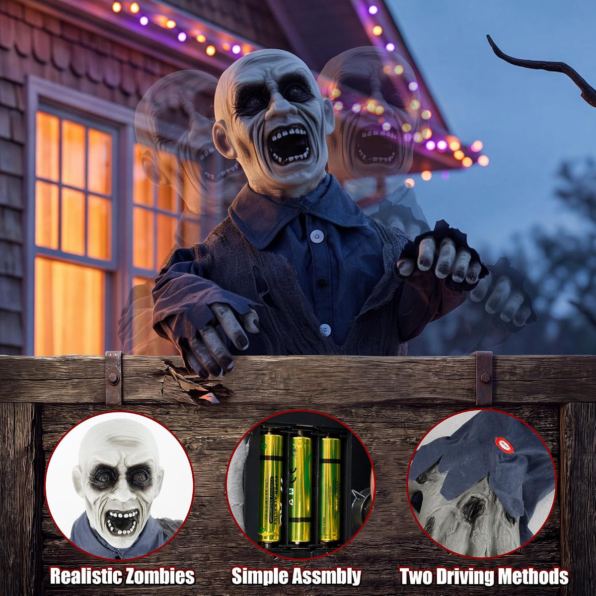 Halloween Animatronic 38" Zombie, Shaking Decorations with Creepy Sound