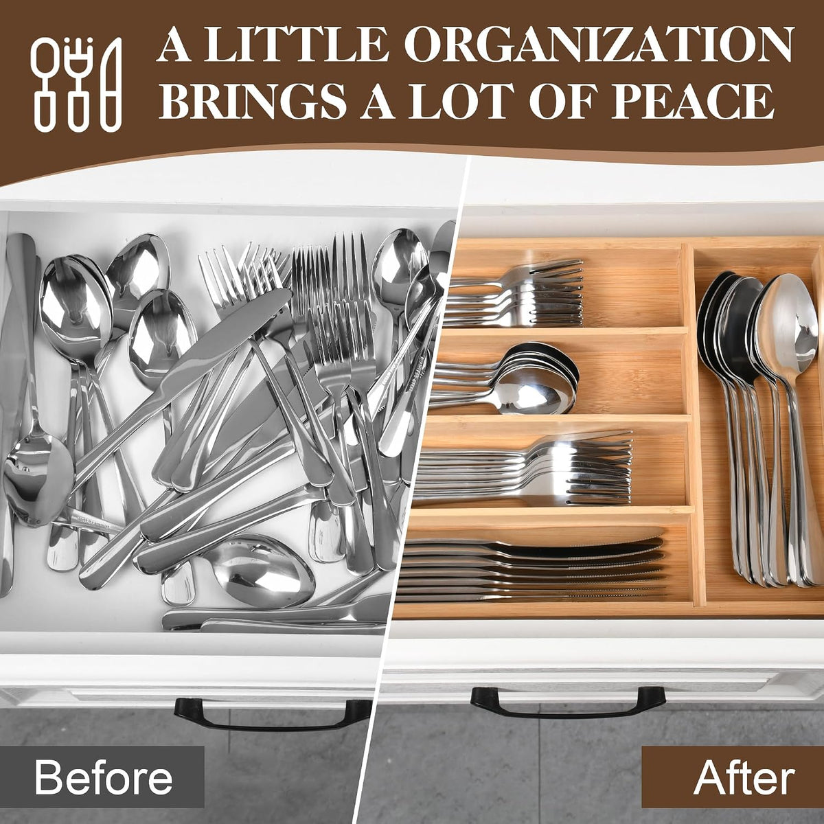 40 Piece Silverware Set with Drawer Organizer for 8, Heavy Duty Stainless Ste...