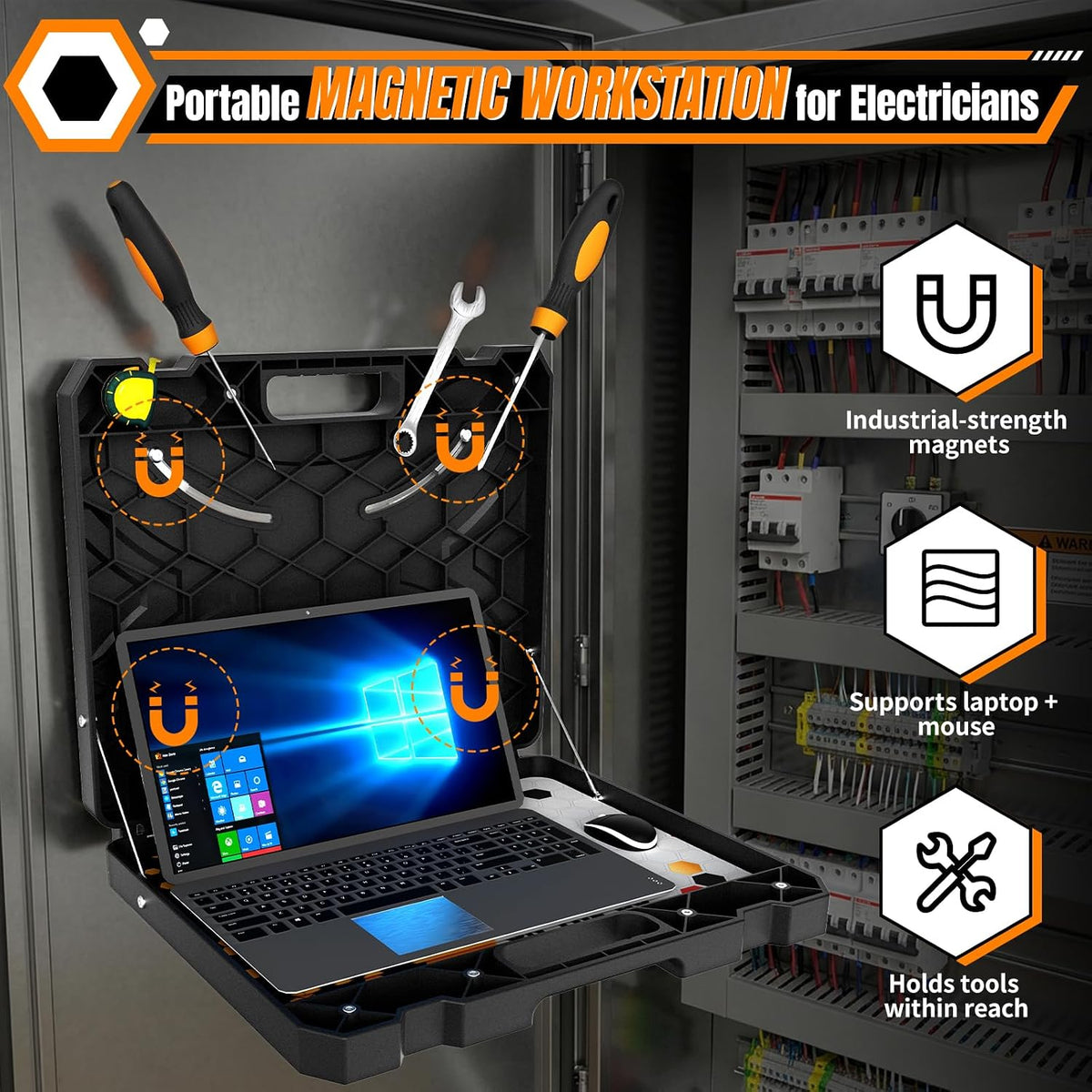 Portable Magnetic Workstation Case, Heavy-Duty Laptop Stand & Tool Organi...