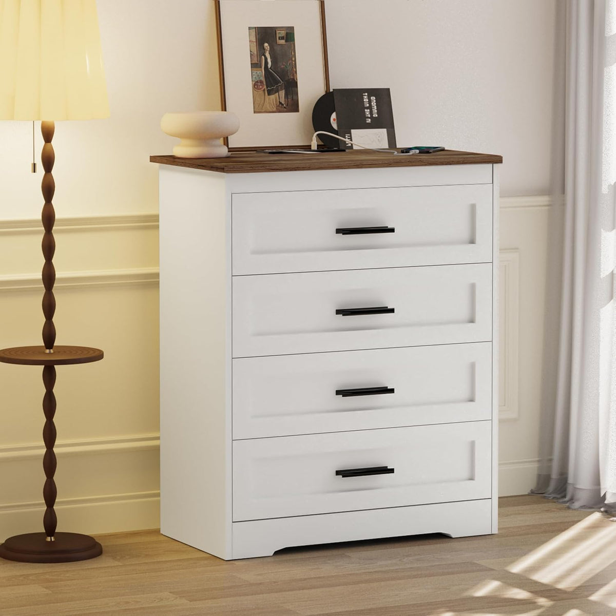 GEPELCN Farmhouse 4 Drawers Dresser for Bedroom Rustic Chest of Drawers with ...