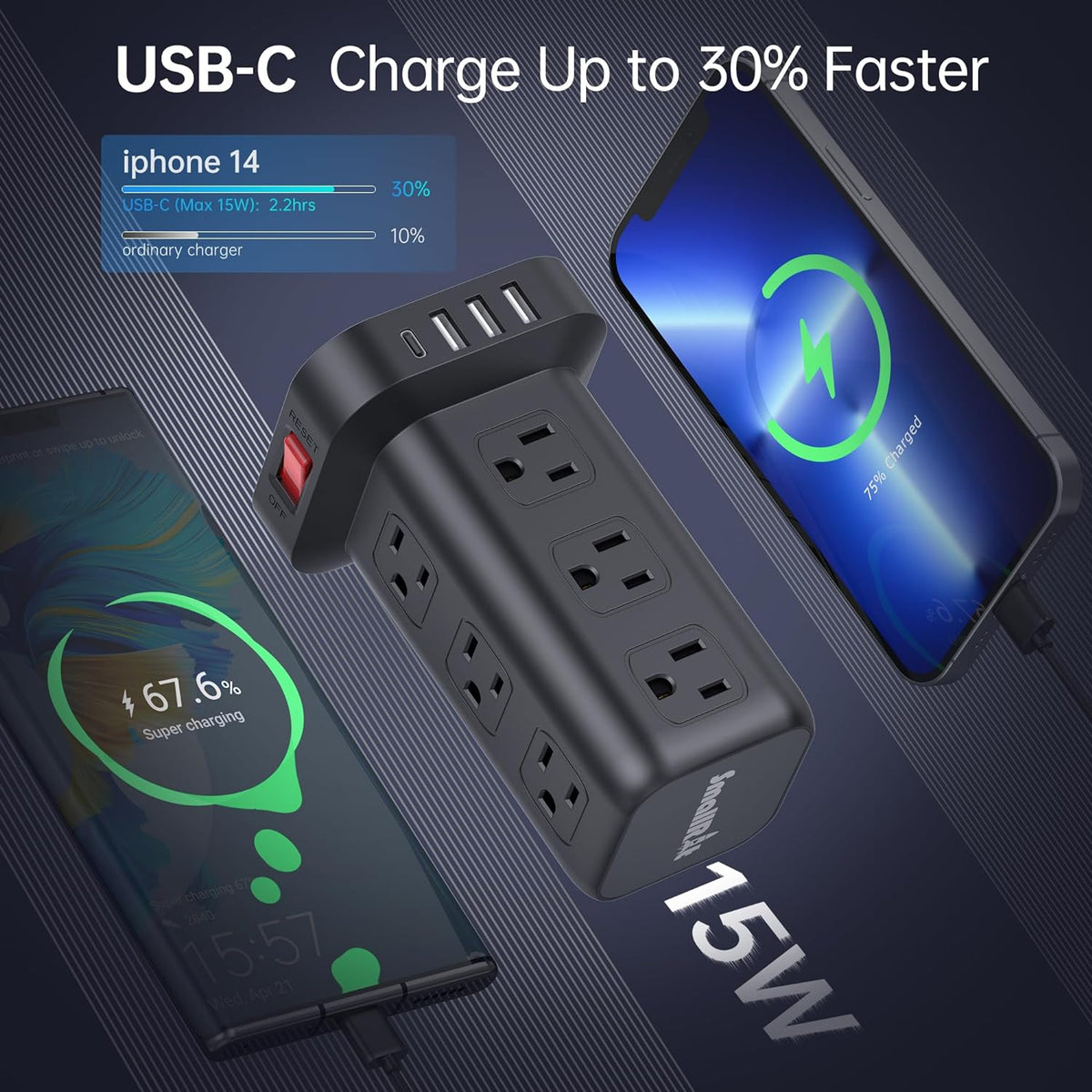 2 Pcs Extension Cord with Multiple Outlets, SMALLRT Power Strip Tower, Outlet...