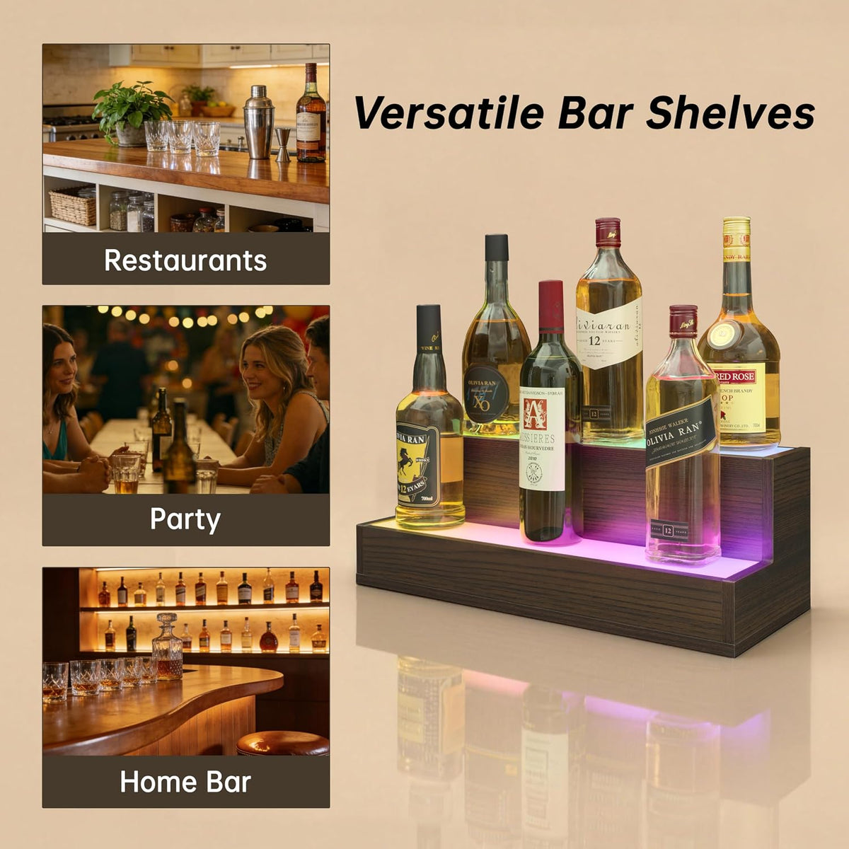 Cubehom Wine Rack LED Liquor Bottle Display Shelf for Home Bar Stand Decor