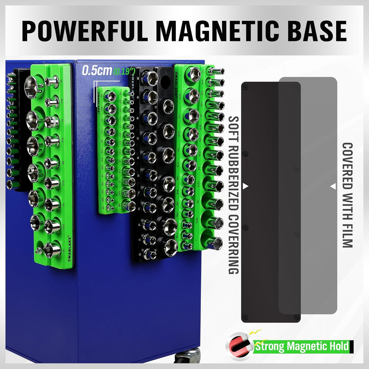 Magnetic Socket Organizer Set, 6-piece 1/4", 3/8", 1/2" SAE &a...