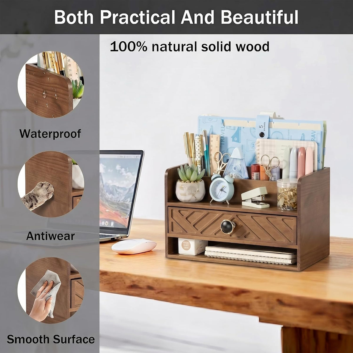 Desk Organizer with Drawer, Countertop Bill Mail Organizer and File Storage