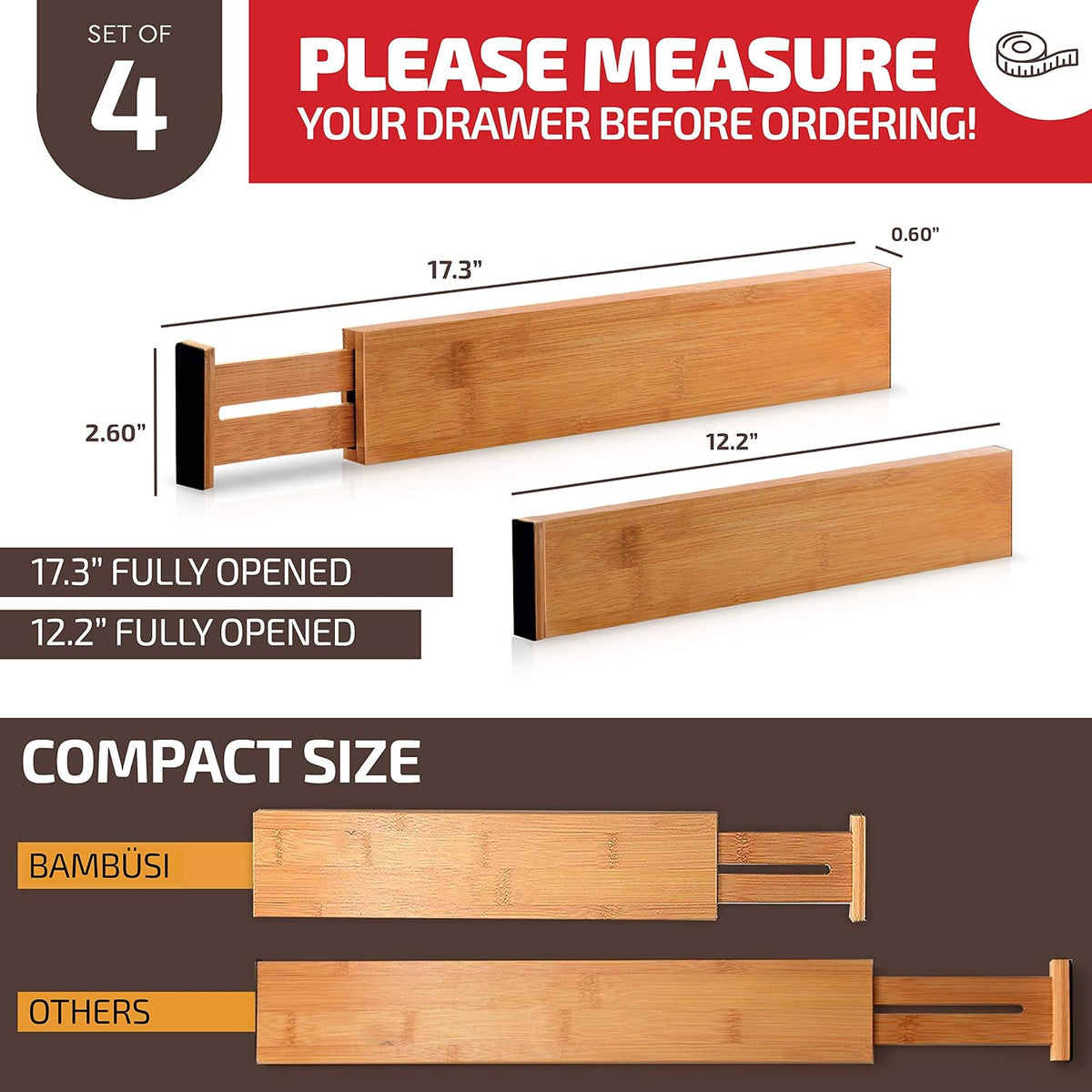 Bambüsi Bamboo Corner Kitchen Shelf and Adjustable Bamboo Drawer Dividers Org...