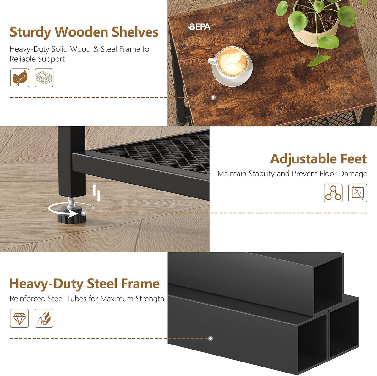 Heybly Small Side Table, 29.1" Tall End Table with Adjustable Shelf, Tel...
