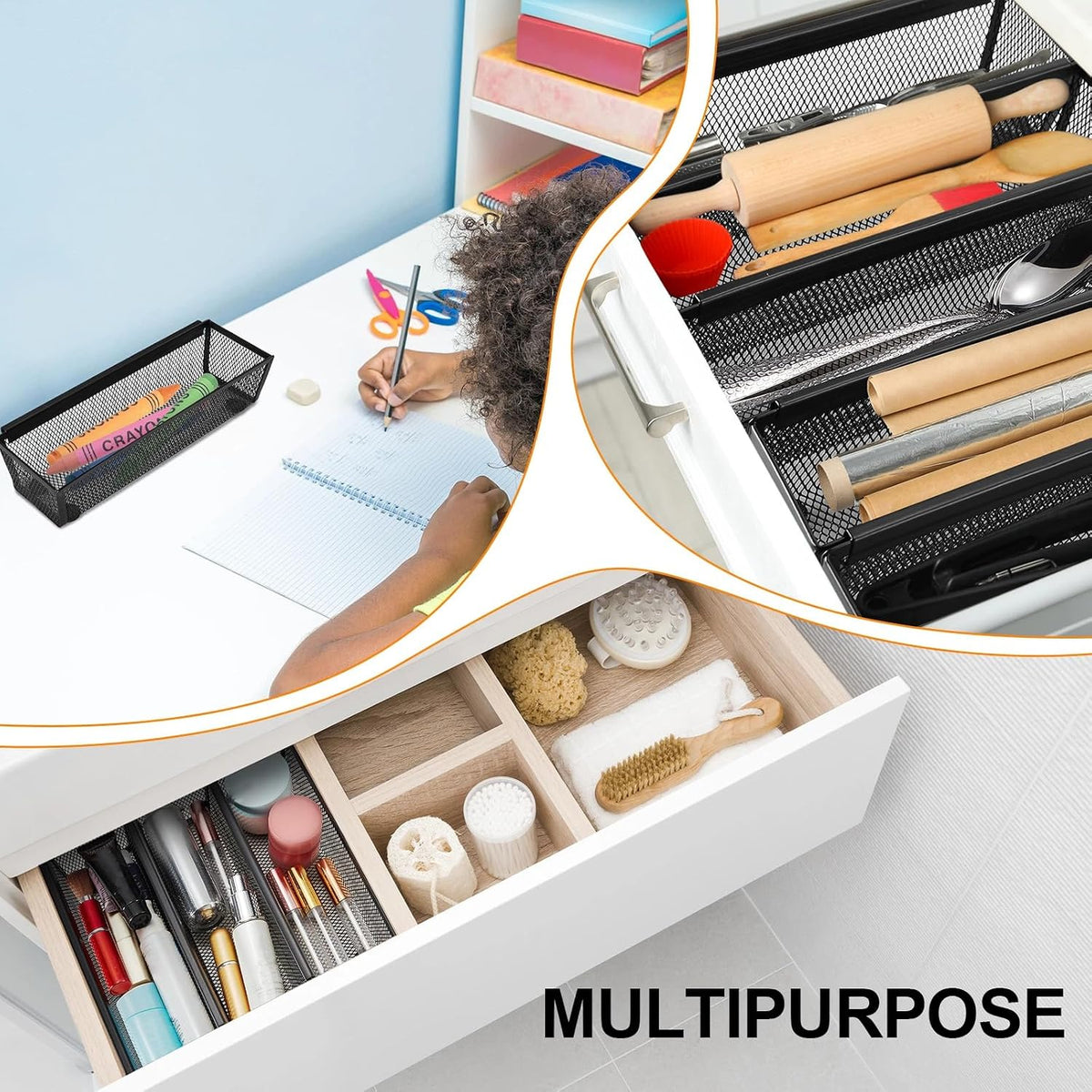 Chumia 10 Pack Silverware Drawer Organizer, 9 x 3 x 2 Inch, Black
