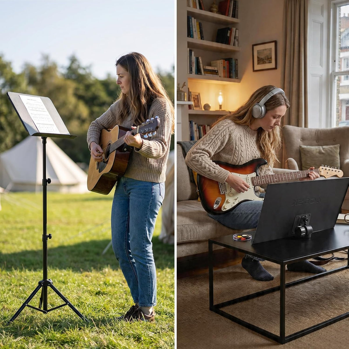 AODSK 5 in 1 Dual-Use Folding Sheet Music Stand & Desktop Book Stand, Adj...