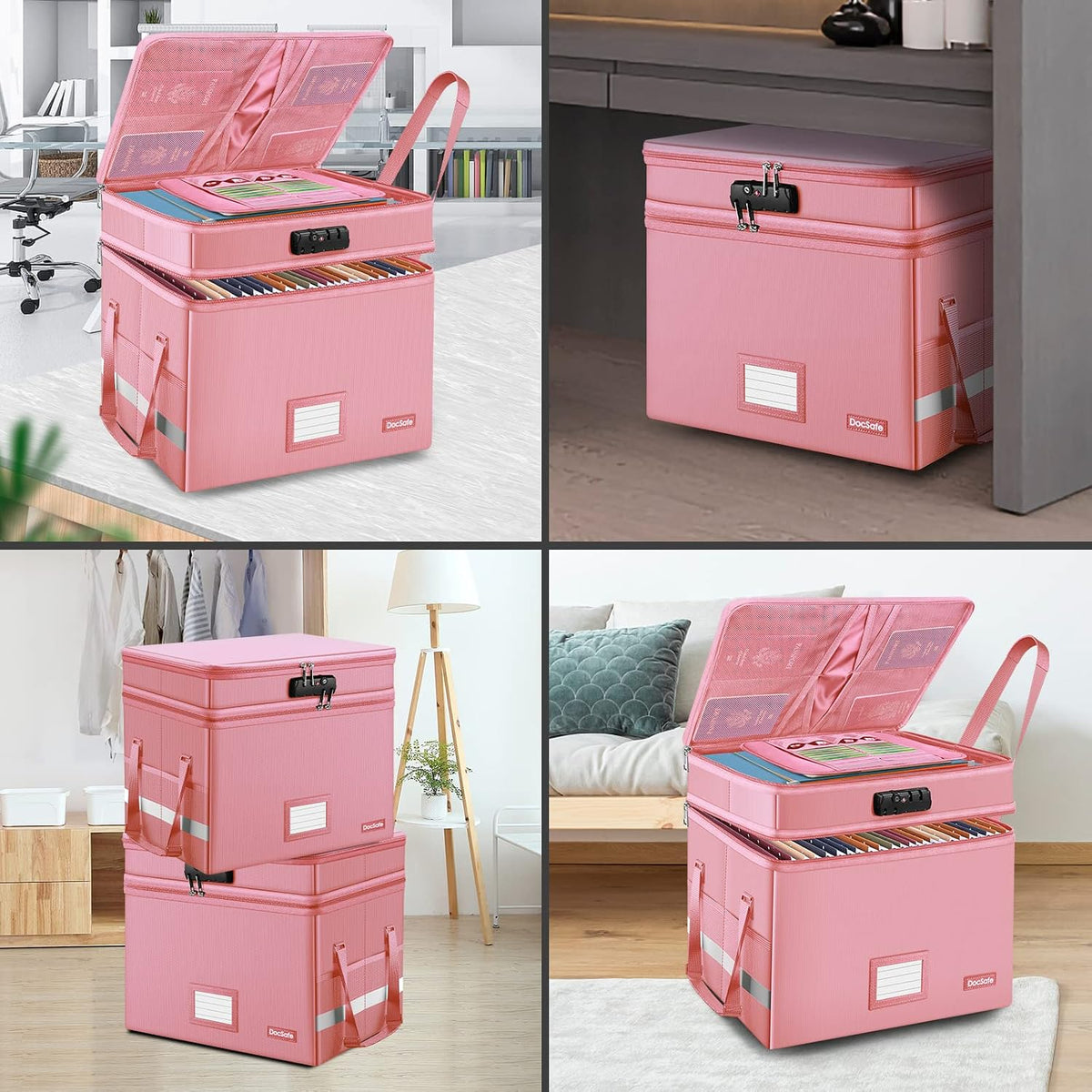 DocSafe File Box with Lock,Multi-Layer Fireproof Document Box Collapsible Fil...