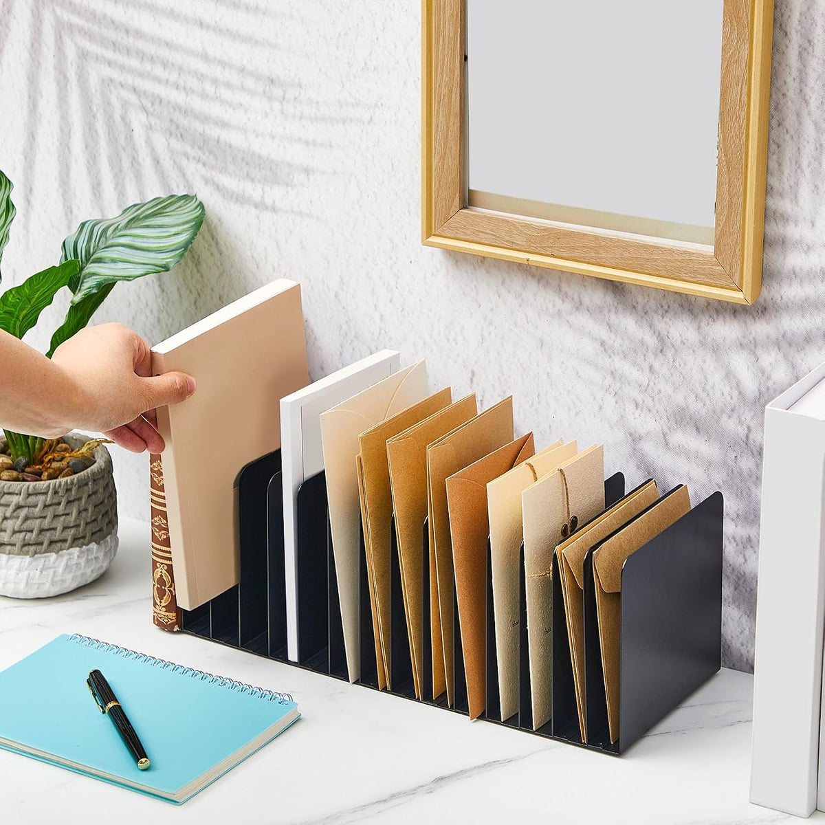 Suzile Metal Desktop File Organizer, 15 Compartment, Vertical File Sorter