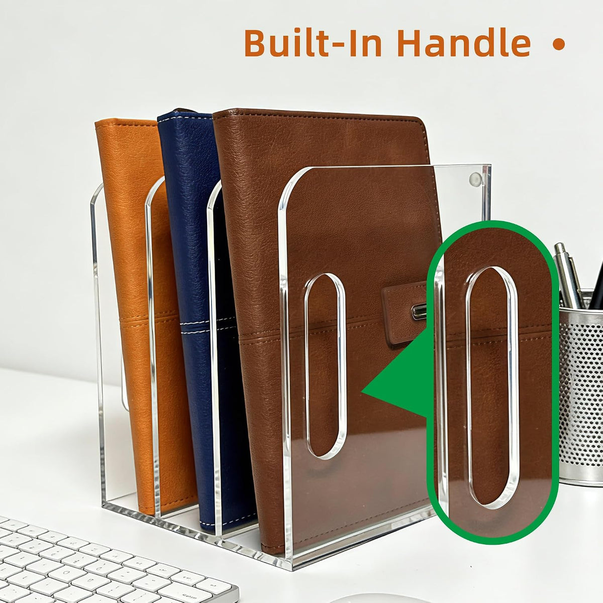 Clear Acrylic Magazine File Holder, 3 Compartment Desk Organizer