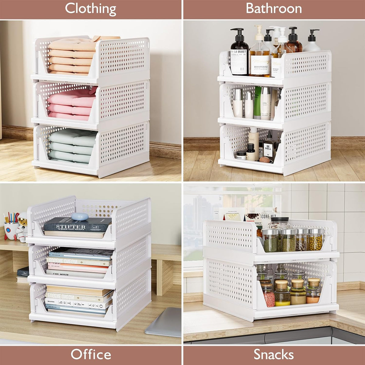 5 Pack Folding Closet Organizers Storage Box, Stackable Storage Bins, Plastic...