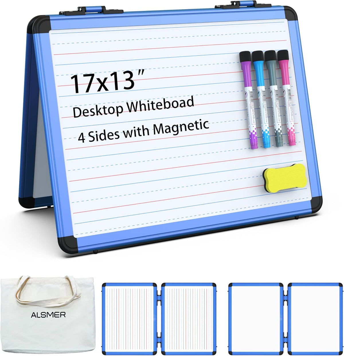 Dry Erase Board, 17x13 inch with 4 Sides Magnetic Whiteboard, A3 Foldable Sma...