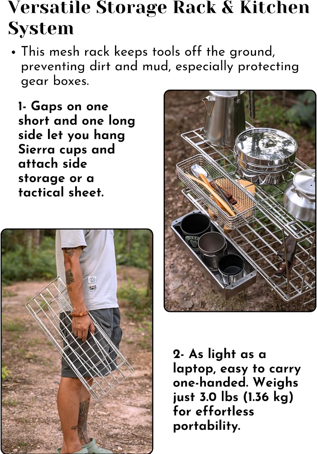 CAMPINGMOON Foldable Mesh Camping Rack Stackable Camp Storage Shelf Fire Pit ...