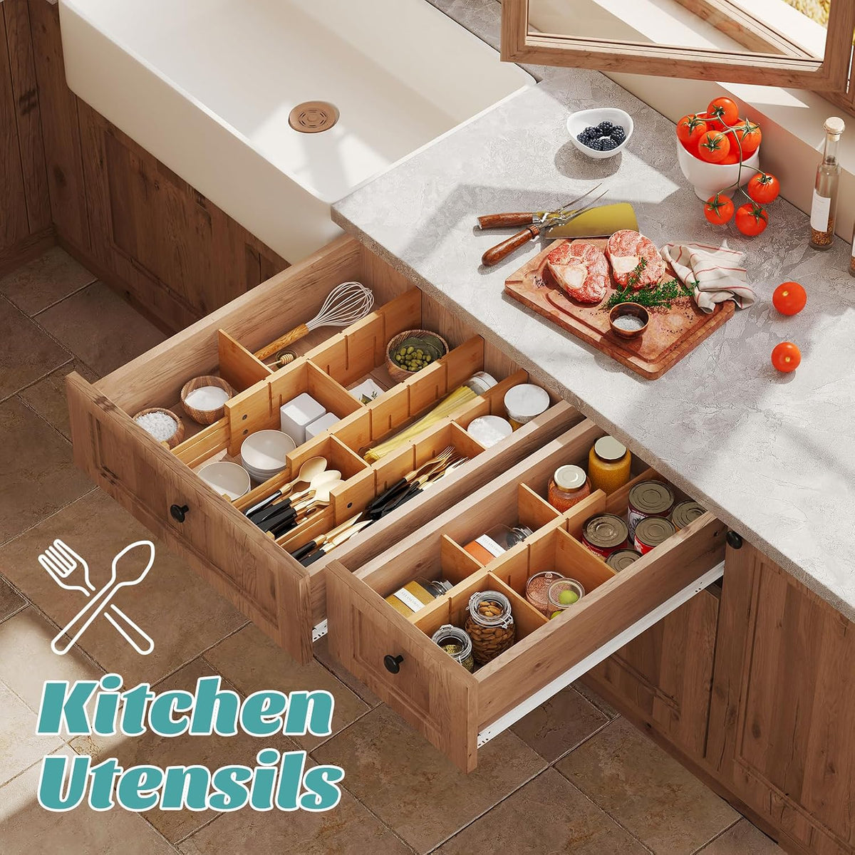 Deep Drawer Dividers 17.7-22.8IN, Bamboo Drawer Dividers 4 Pack