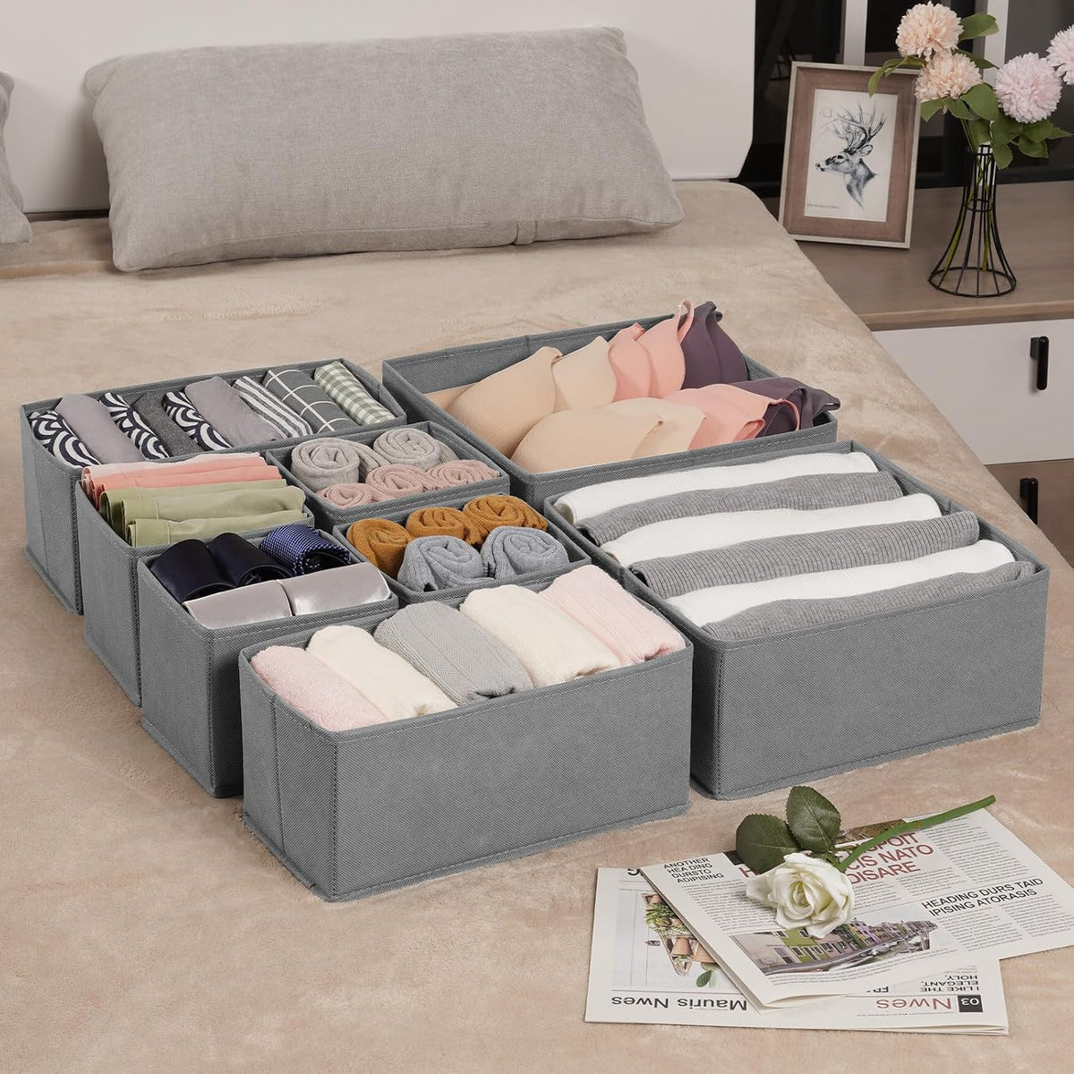 Criusia Drawer Organizer Clothes,16 Pack Underwear Drawer Organizers, Foldabl...