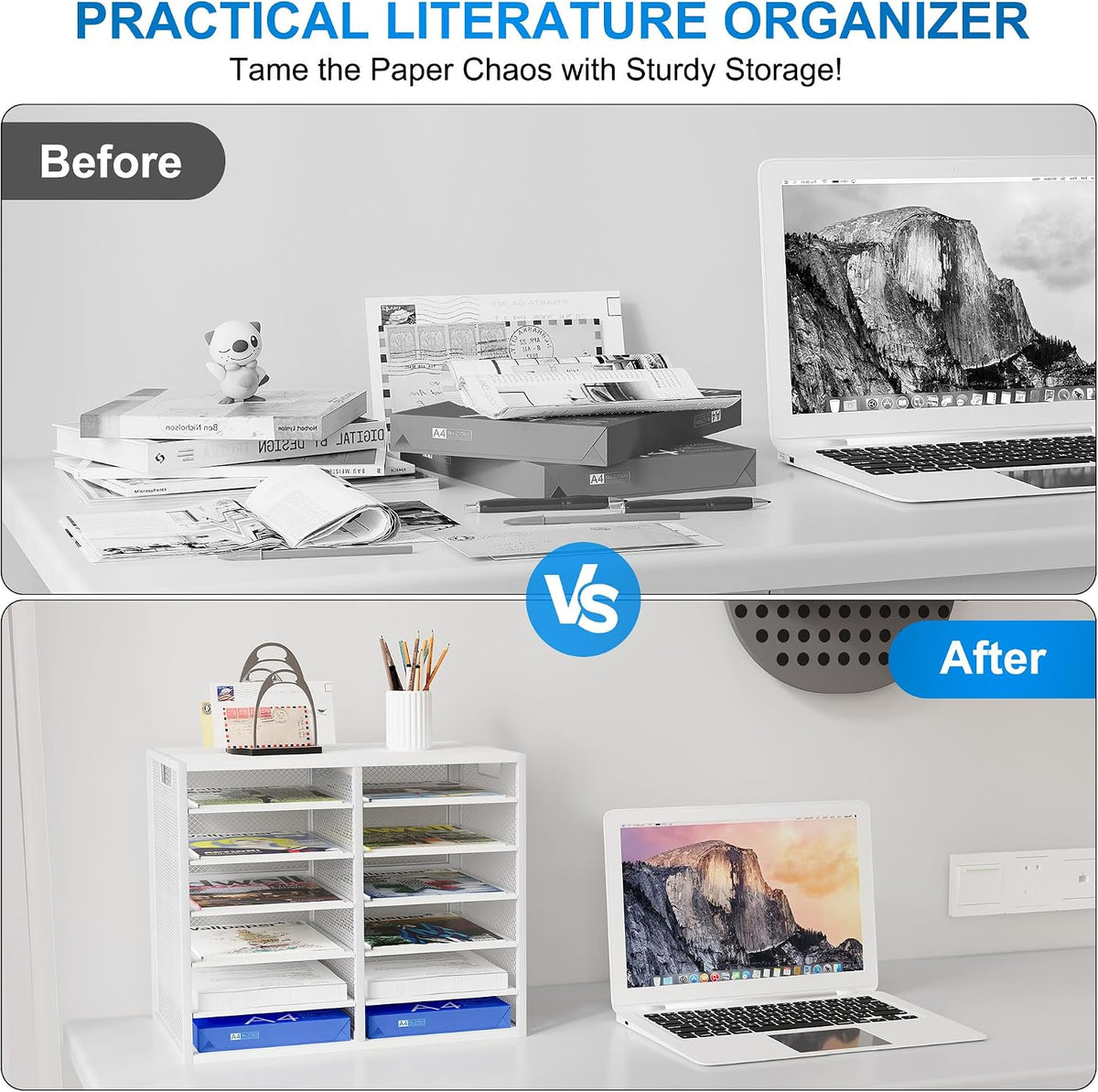 Mail Sorter for Desk, Countertop Literature Organizer, Student Mailbox for Cl...