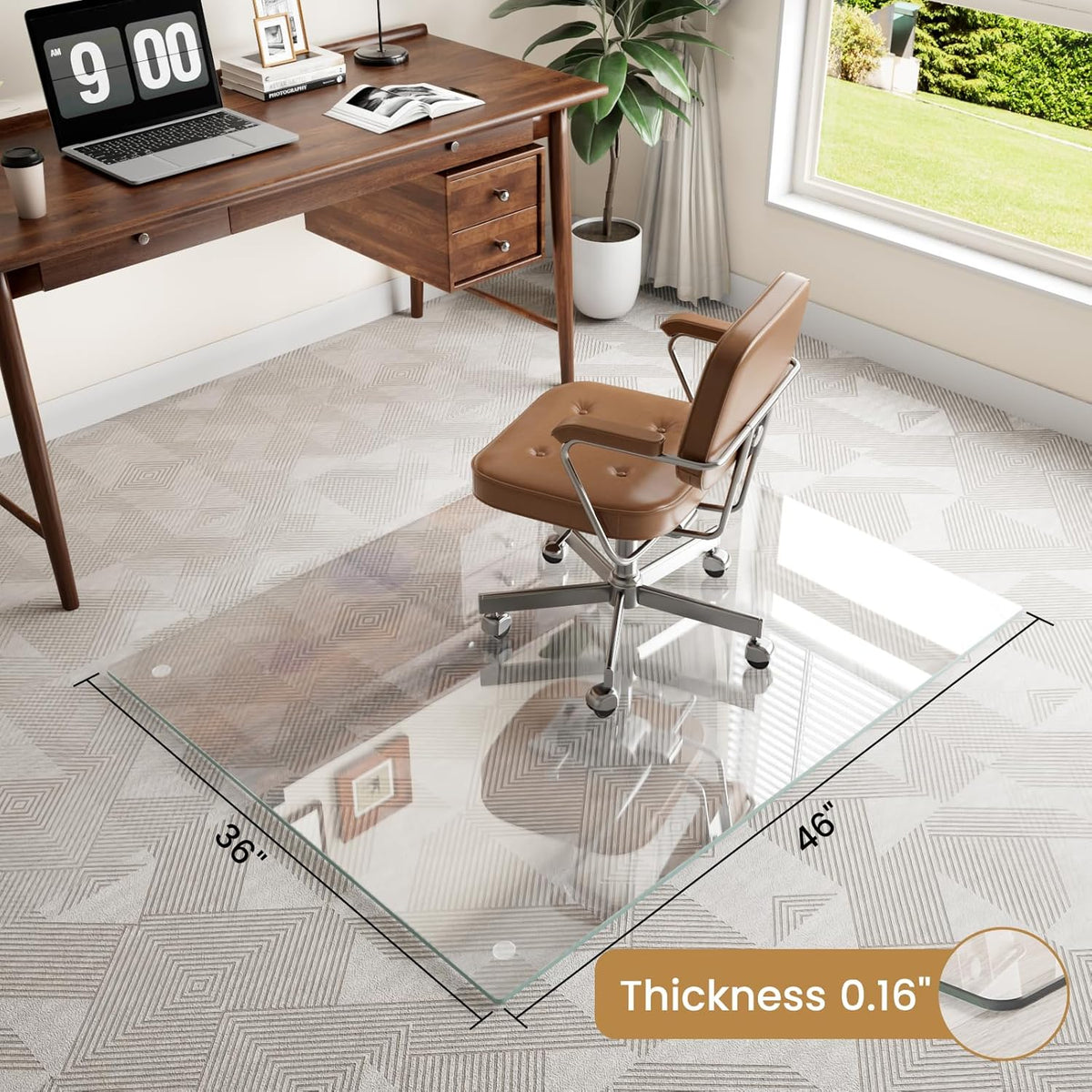 36"x46" Tempered Glass Chair mat for Carpet