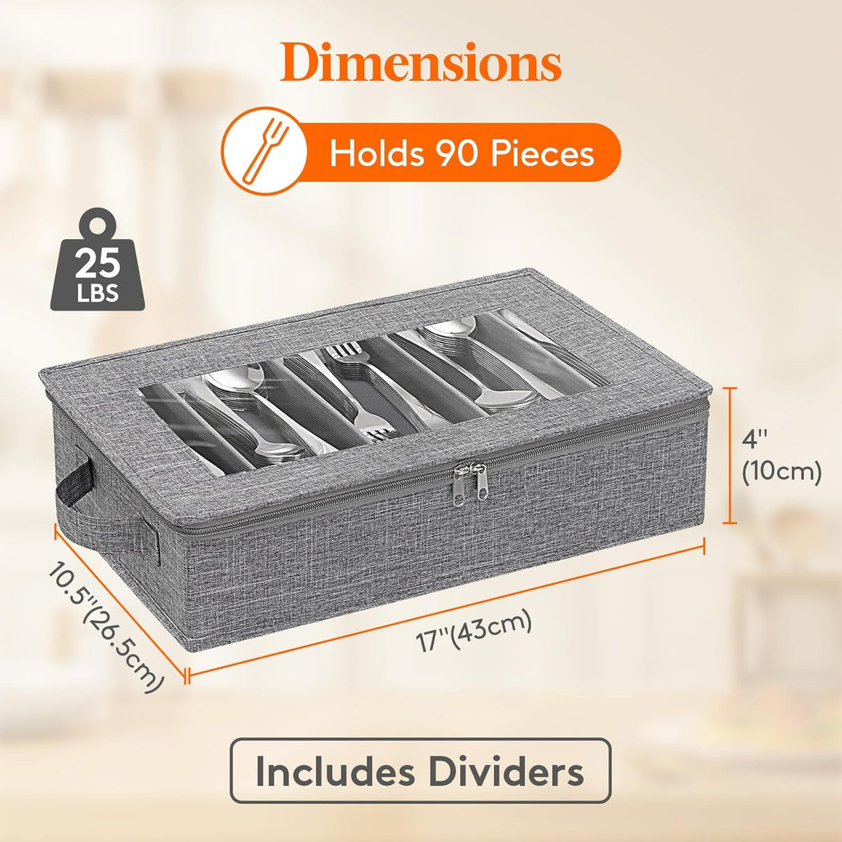 Lifewit Silverware Storage Box, Covered Flatware Organizer with Zipper Lid
