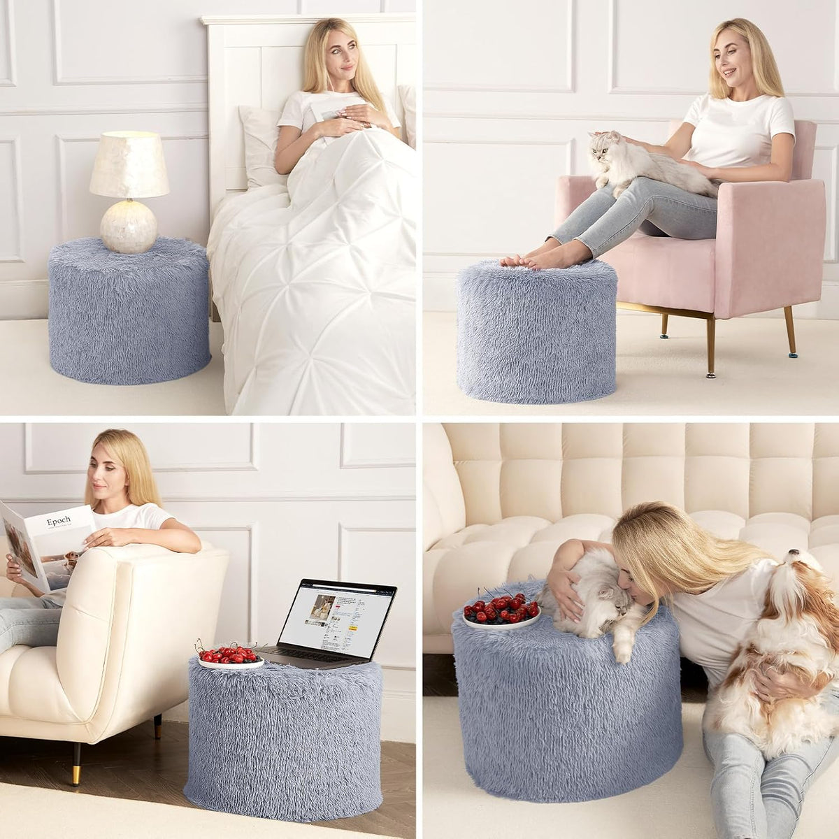 Hansleep Round Pouf Ottoman Foot Rest, Footstool, 17 x 14 Inch, Grey
