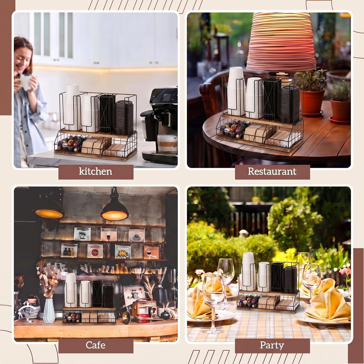 Geelin 18oz Adjustable Coffee Cup Dispenser with Wooden Base