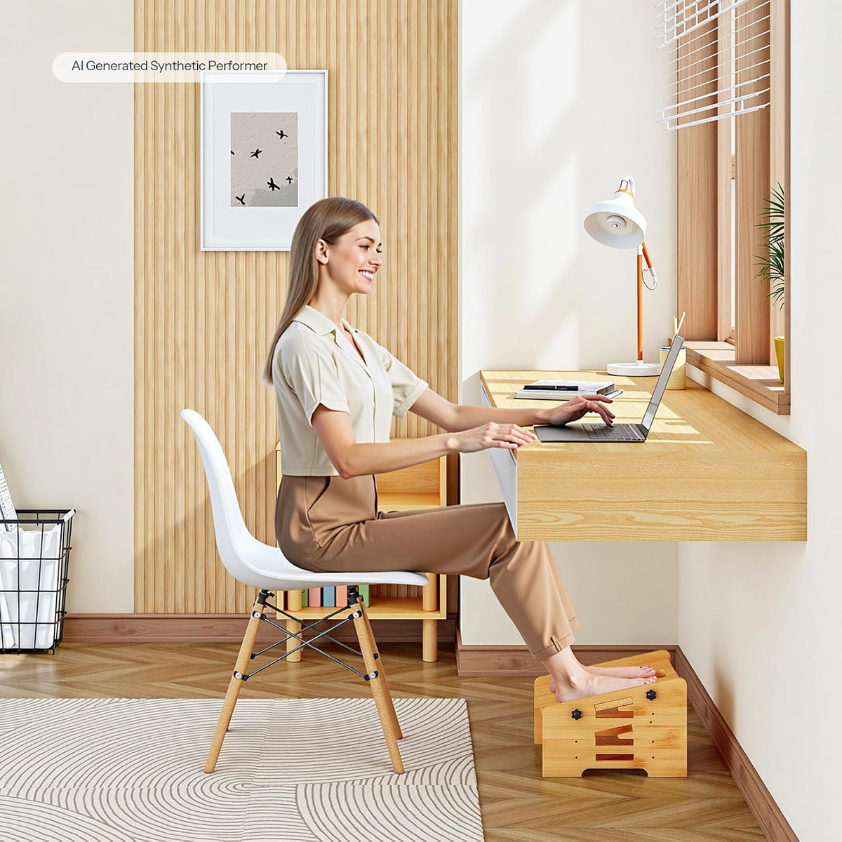 HOOBRO Bamboo Foot Rest, Adjustable Under Desk Footrest with 5 Height Options...