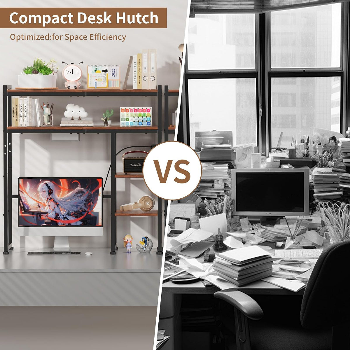 Aetheris Desktop Organizer Shelf, 30" Wooden Office Storage Rack with Ou...