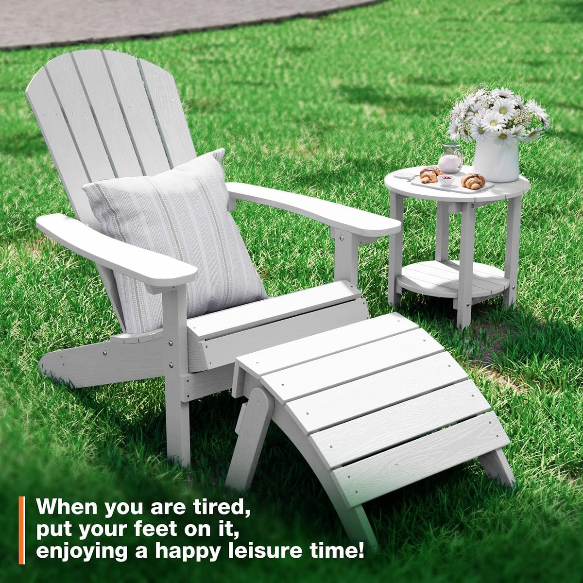 YEFU Folding Adirondack Ottoman Outdoor, White