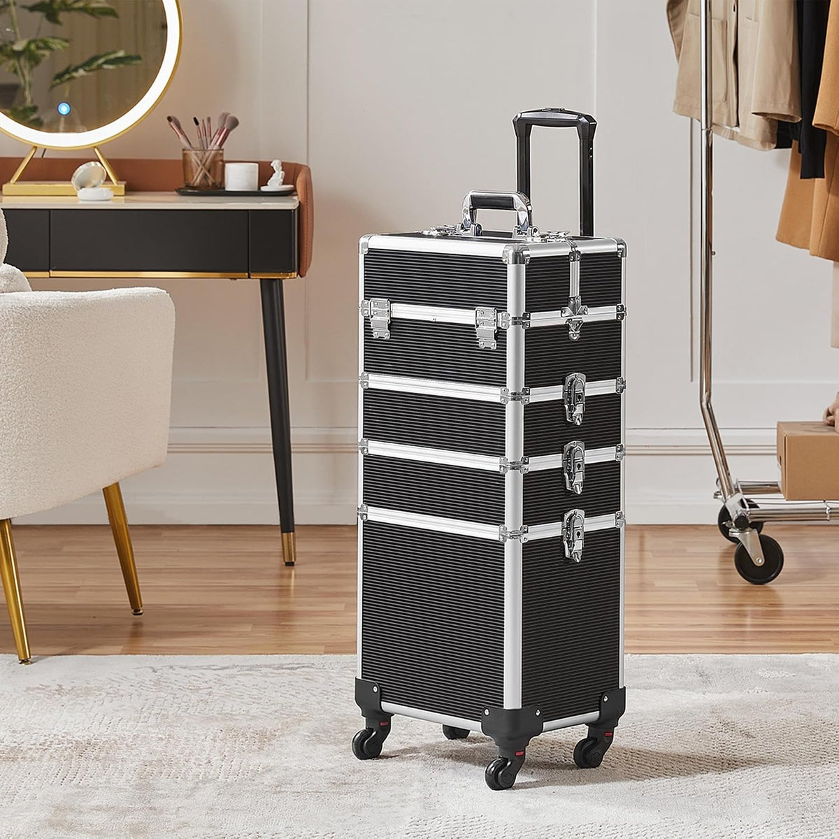 Yaheetech 5 in 1 Rolling Makeup Train Case, Lockable Black Cosmetology Cart