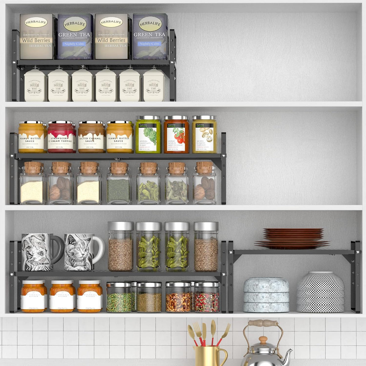 iPEGTOP Large Expandable Cabinet Storage Shelf Organizer Rack, Heavy Duty Sta...