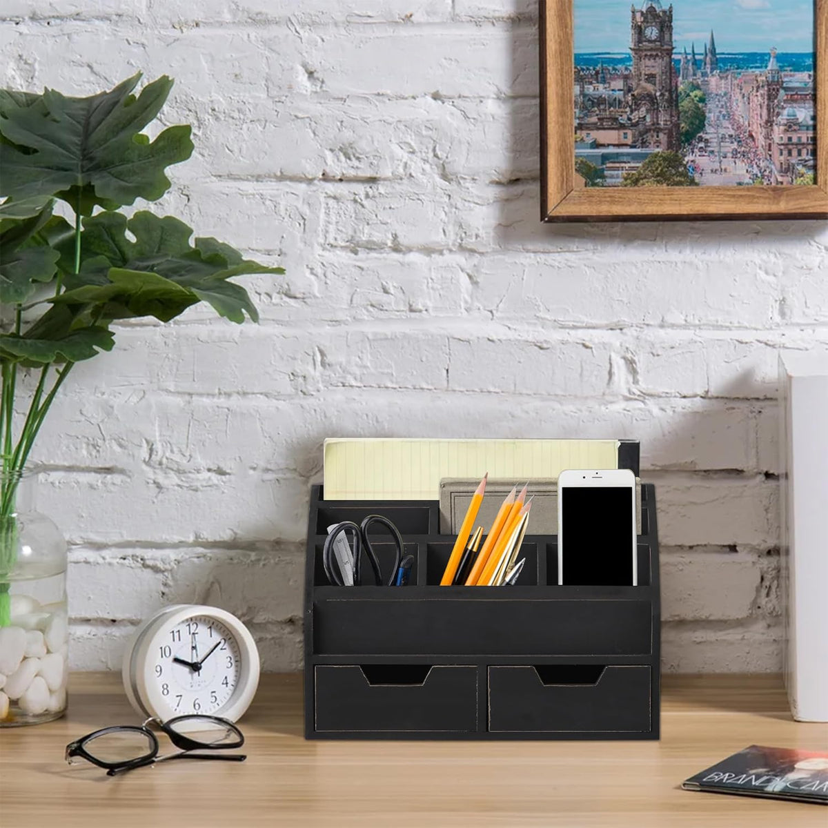 Farmhouse Gray Black Mail Organizer Countertop with Drawers