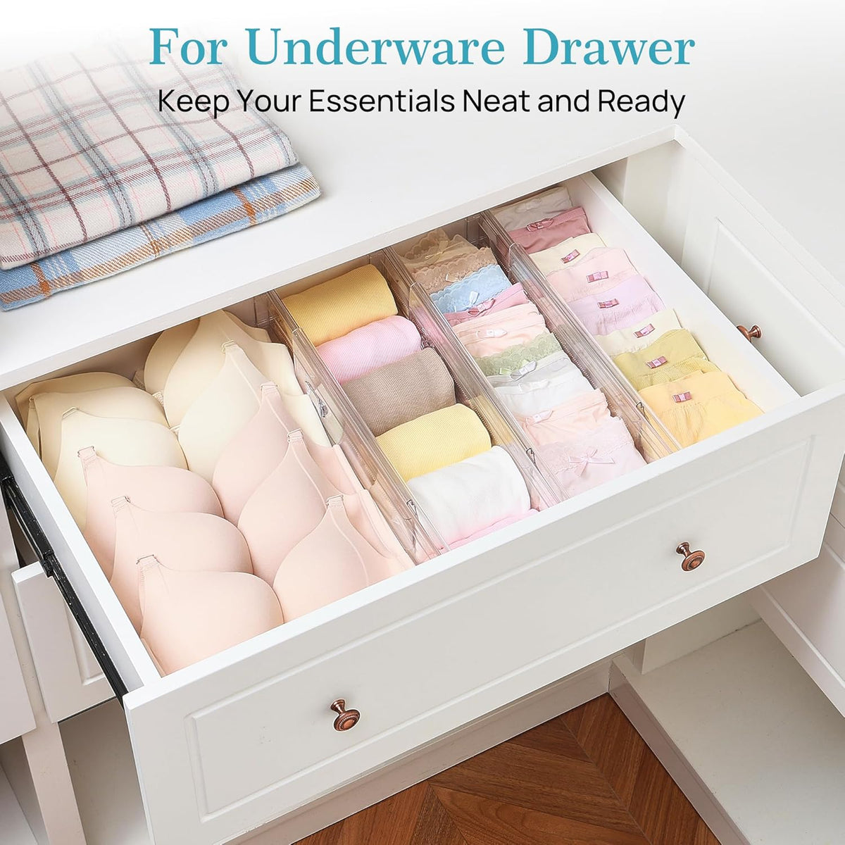 Vtopmart 4" Regular Upgrade Drawer Dividers for Clothes, 12.8"-22.3...