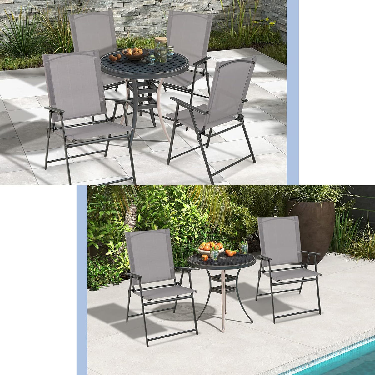 Tangkula Set of 4 Patio Folding Chairs, High Back Dining Chairs with Weather-...