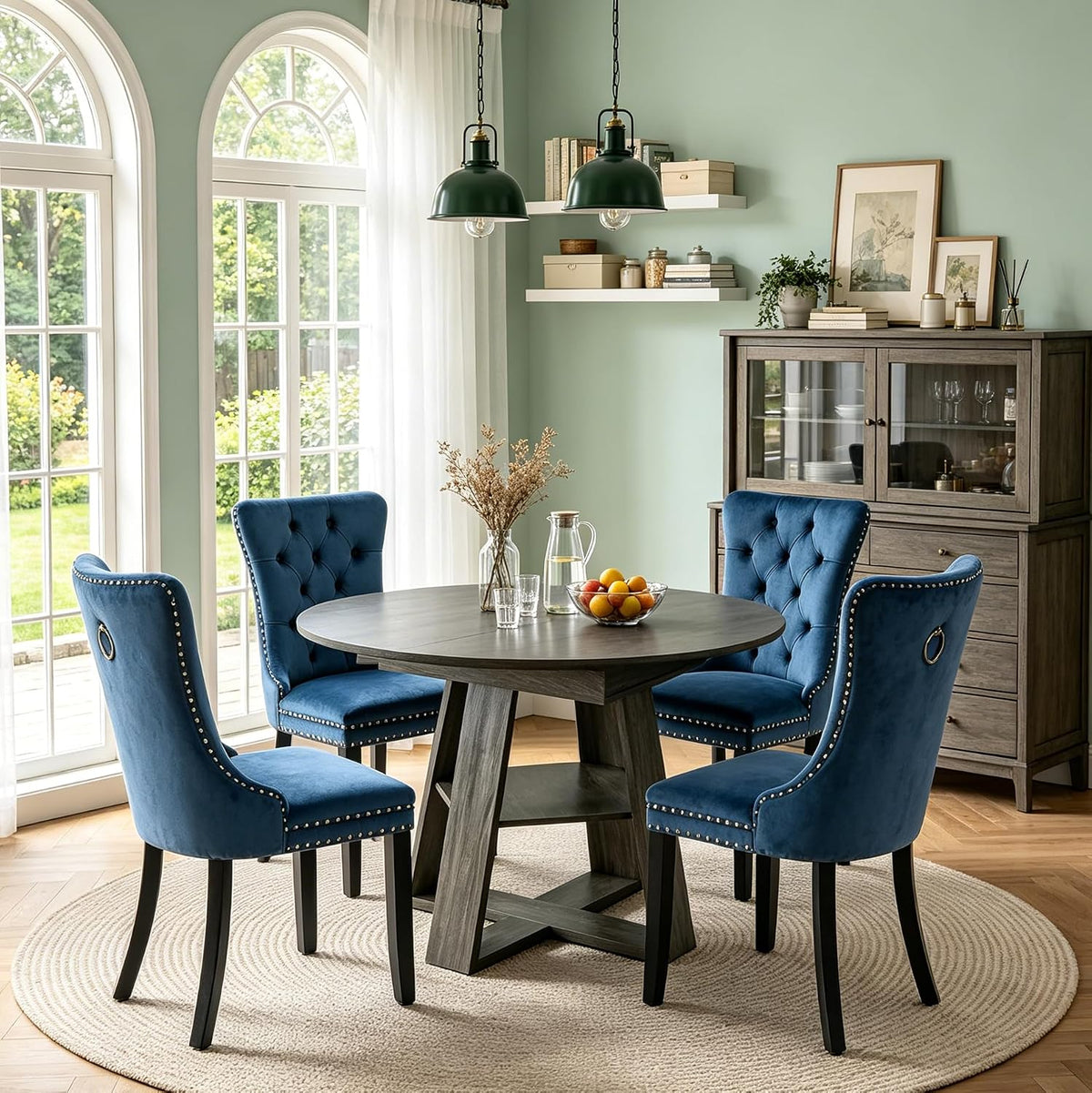 5-Piece Round Dining Table Set for 4, 43.3"-59" Extendable Round to...
