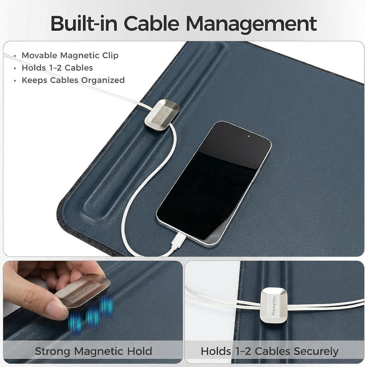 Desk Mat – Double-Sided Vegan Leather & Felt | Built-In Magnetic Cable Or...