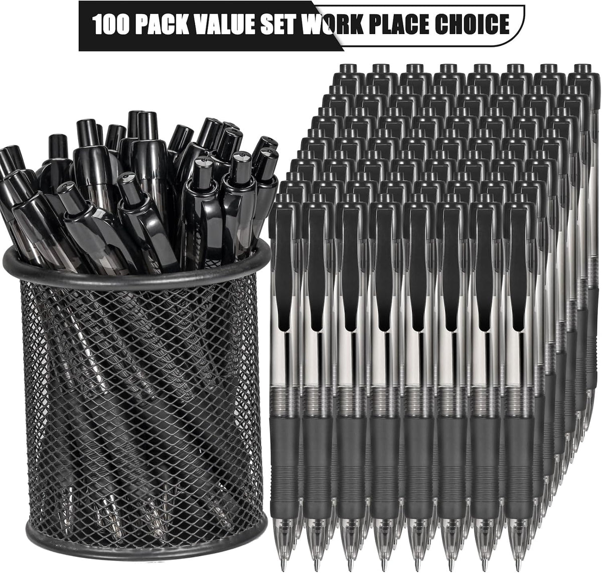 deegtran Pens Bulk, 100 Pack No Bleed Black Ink Click Pens with Soft Grip, Wh...