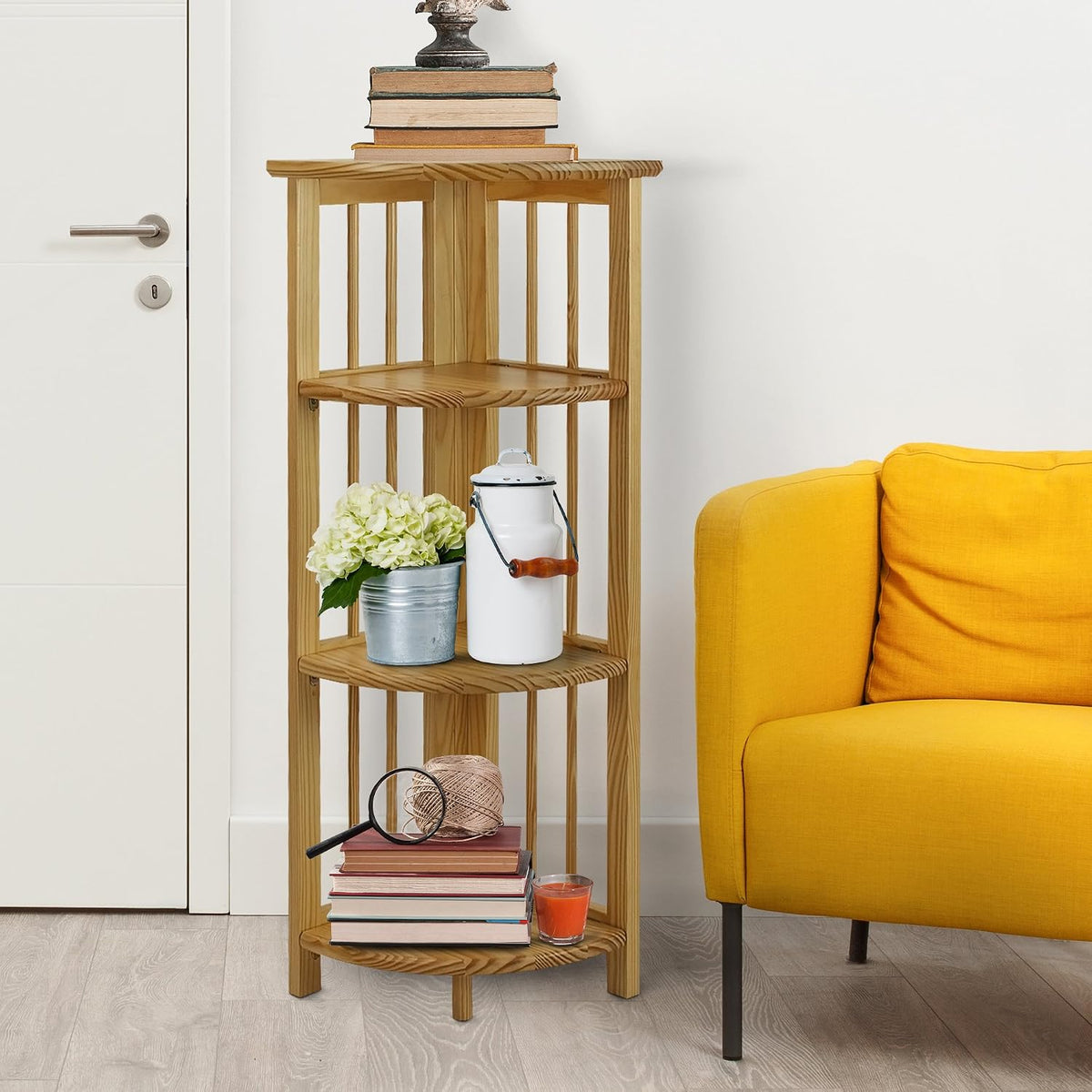Casual Home Mission 4-Shelf Folding Solid Wood Corner Bookcase, Natural (New)