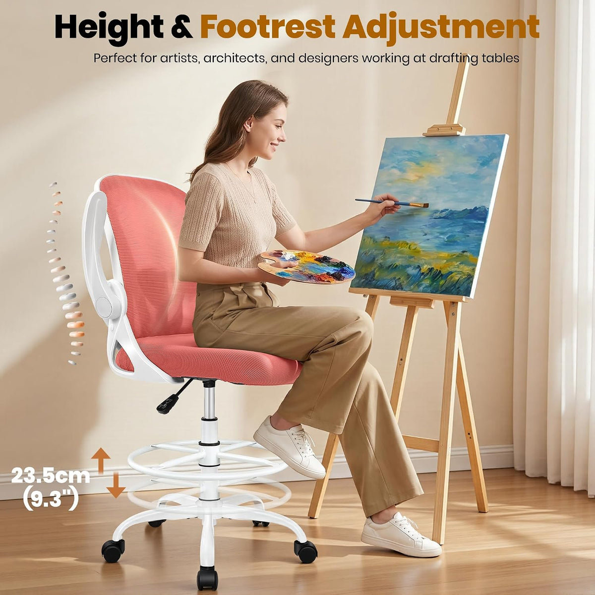 Drafting Chair Tall Office Chair with Flip-up Armrests Executive Ergonomic Co...